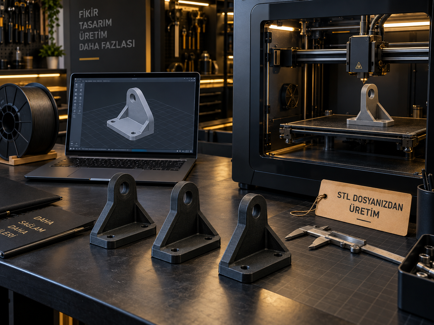Bilgisayardaki STL modelinden 3D yazıcıda üretilen özel bağlantı aparatları